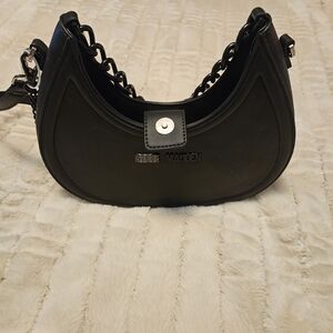 Steve Madden Black Crescent Chain-Accent Shoulder Bag
